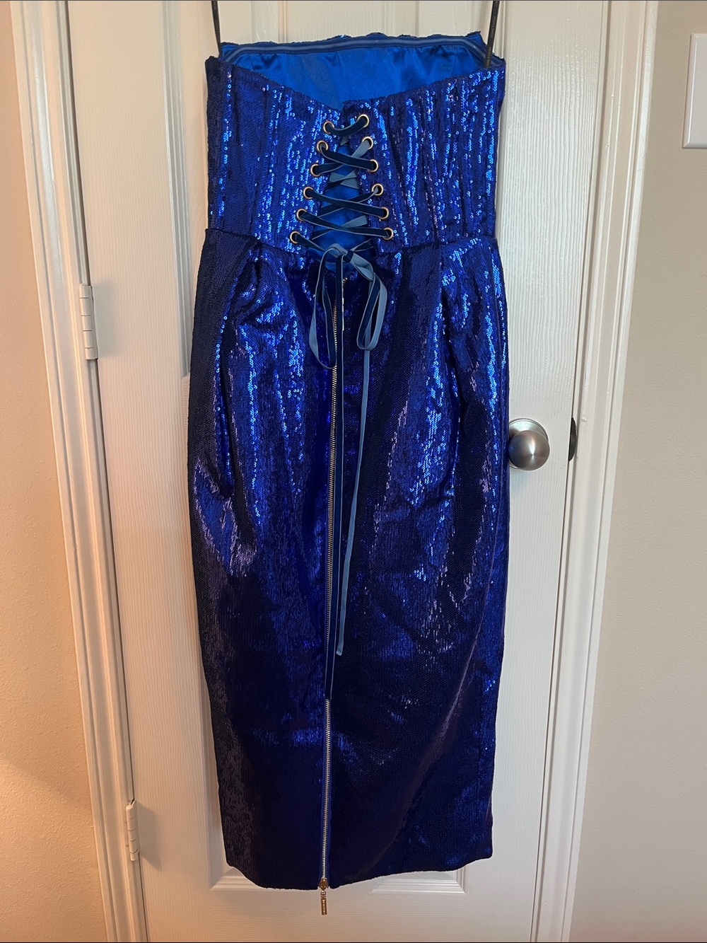 NWT Bronx & Banco Maraya Indigo Sequin Midi Corset Dress - Picture 6 of 16